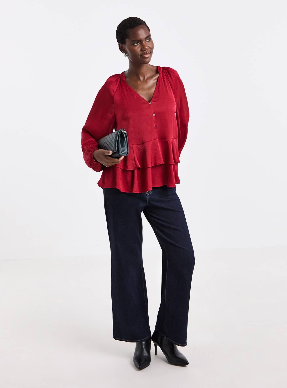 JD WILLIAMS Red Satin Peplum Blouse 16 - Image 3